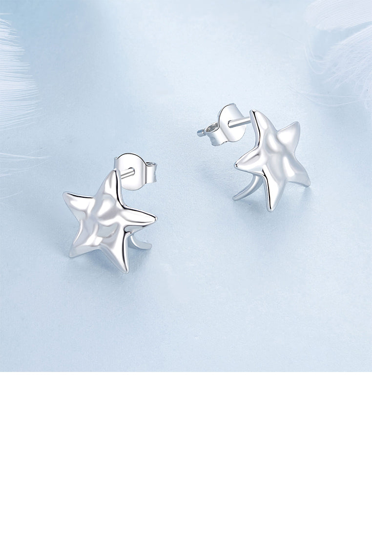 925 Sterling Silver Simple Cute Irregular Pattern Star Stud Earrings