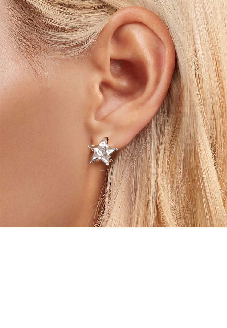 925 Sterling Silver Simple Cute Irregular Pattern Star Stud Earrings