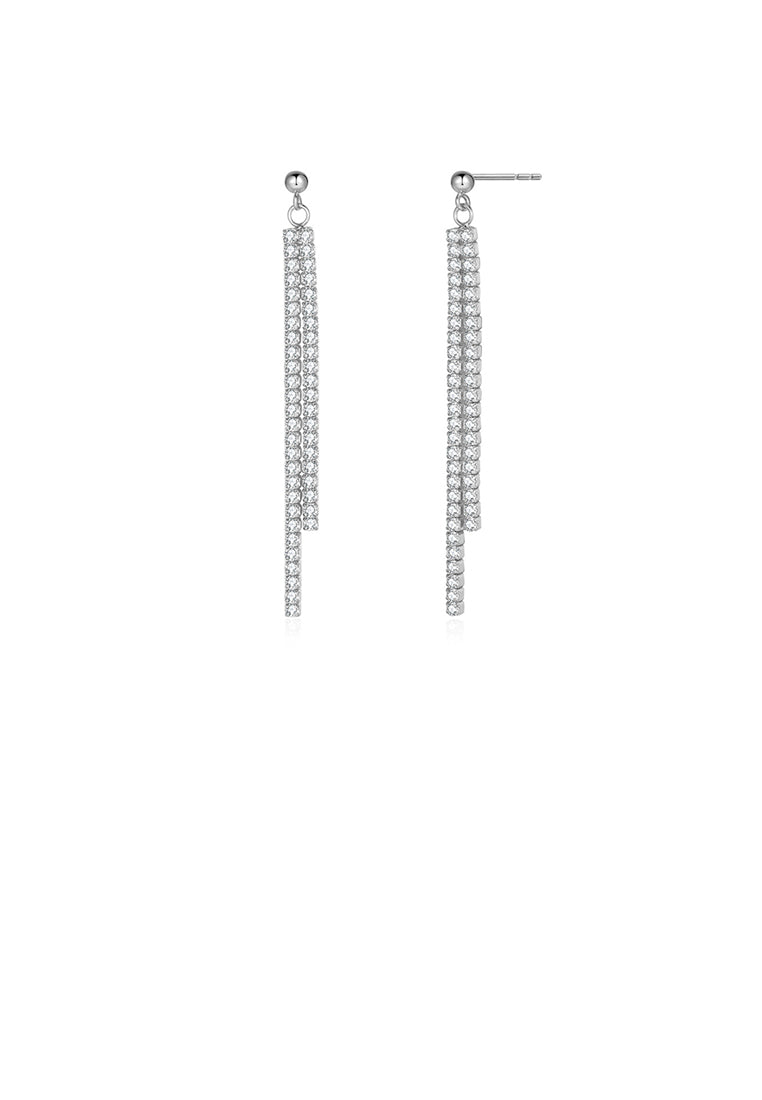 925 Sterling Silver Simple Brilliant Geometric Tassel Earrings with Cubic Zirconia - Luxurious Look