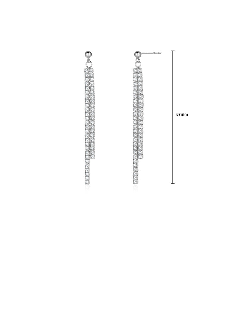 925 Sterling Silver Simple Brilliant Geometric Tassel Earrings with Cubic Zirconia - Luxurious Look