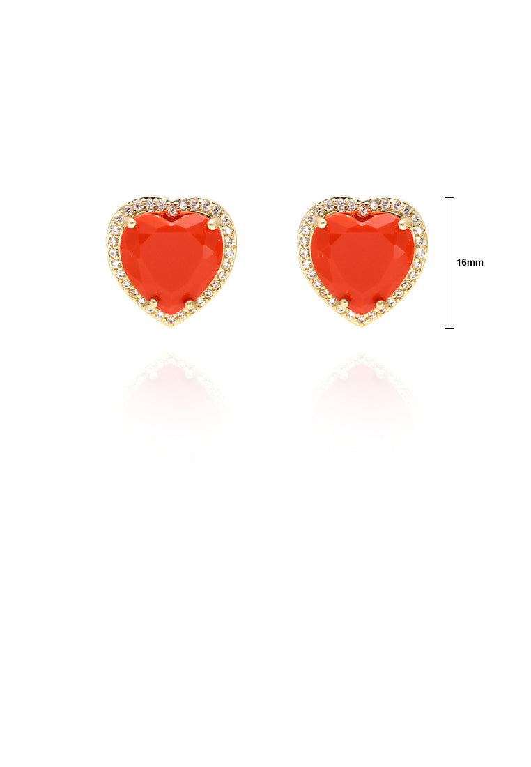 Simple Fashion Plated Gold Heart Stud Earrings with Orange Cubic Zirconia - Luxurious Look