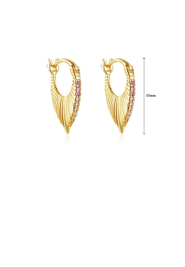925 Sterling Silver Plated Gold Fashion Temperament Line Pattern Geometric Earrings with Cubic Zirconia - Luxurious Look