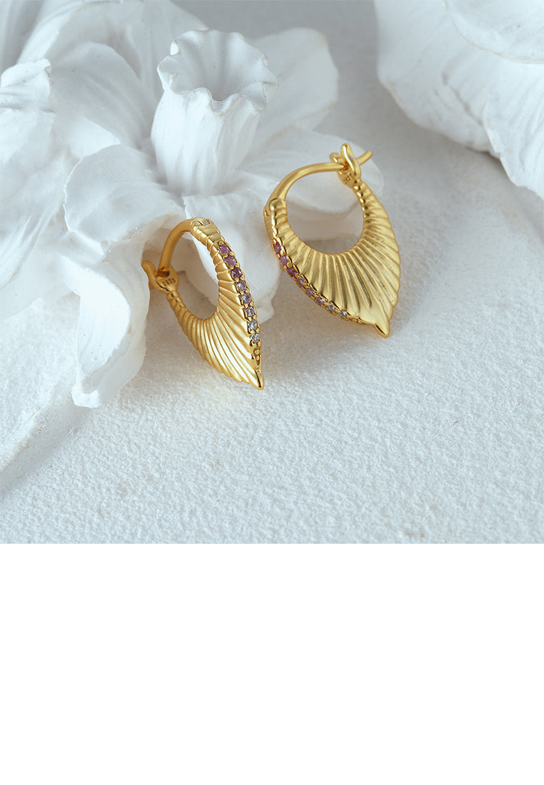 925 Sterling Silver Plated Gold Fashion Temperament Line Pattern Geometric Earrings with Cubic Zirconia - Luxurious Look