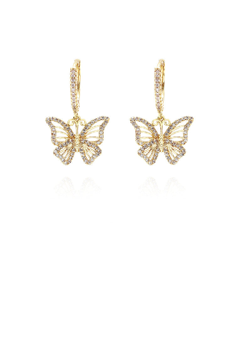 Fashion Temperament Plated Gold Hollow Butterfly Earrings with Cubic Zirconia - Luxurious Look