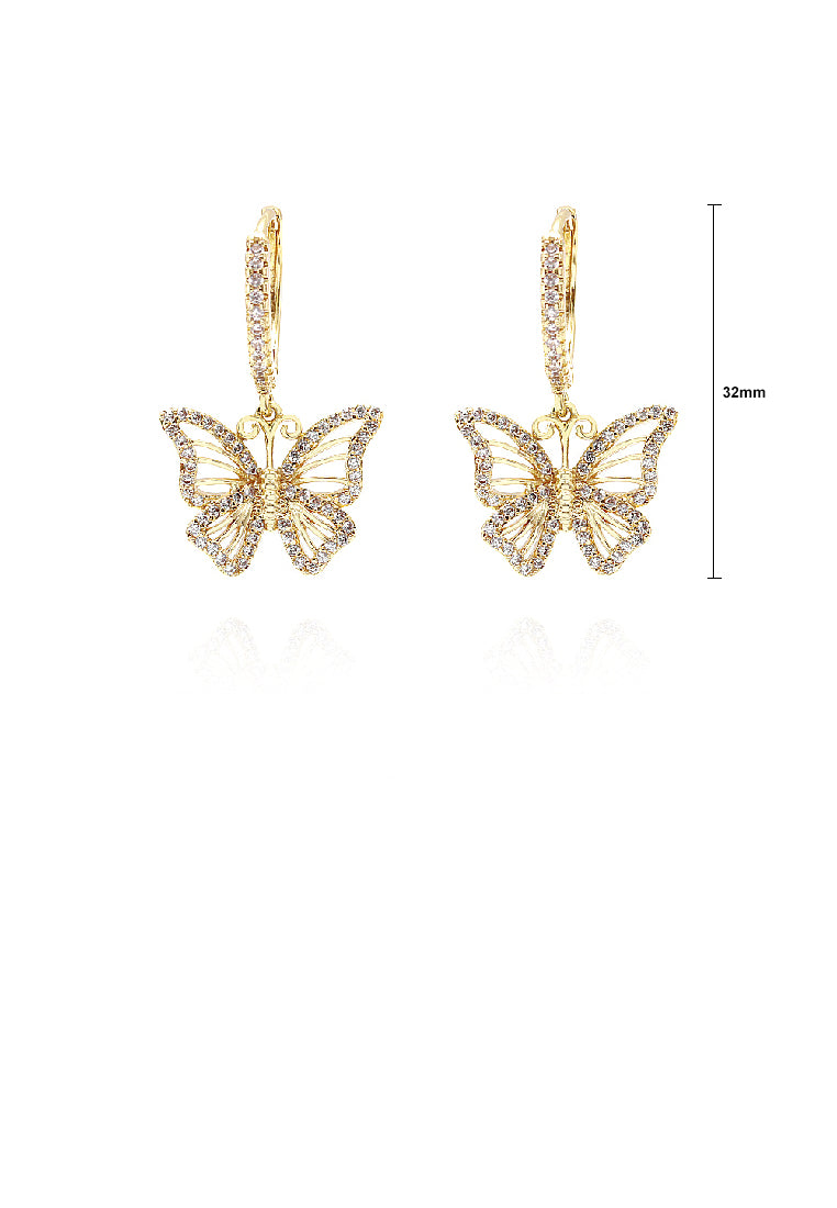 Fashion Temperament Plated Gold Hollow Butterfly Earrings with Cubic Zirconia - Luxurious Look