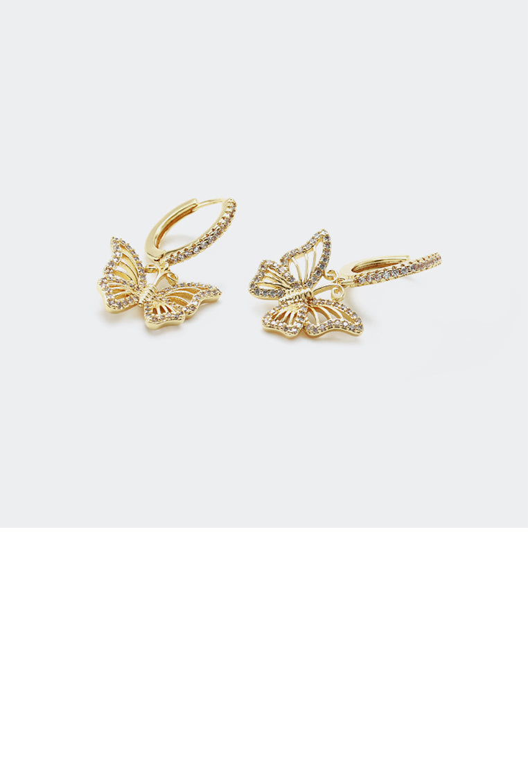 Fashion Temperament Plated Gold Hollow Butterfly Earrings with Cubic Zirconia - Luxurious Look