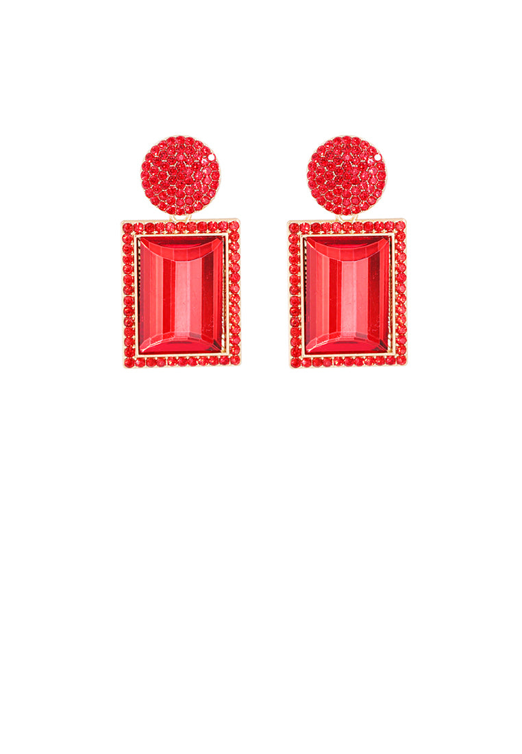 Fashion Brilliant Plated Gold Geometric Earrings with Red Cubic Zirconia - Luxurious Look - Vibrant Color