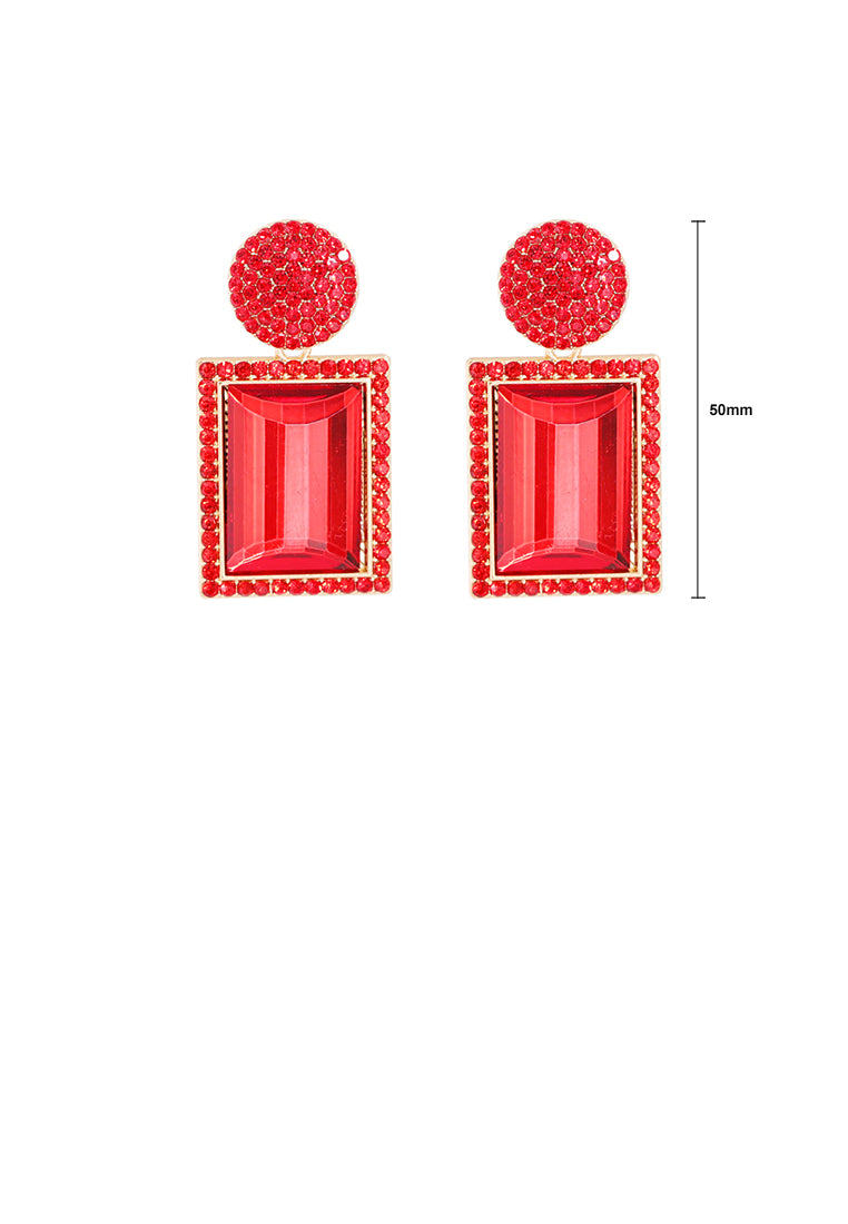 Fashion Brilliant Plated Gold Geometric Earrings with Red Cubic Zirconia - Luxurious Look - Vibrant Color