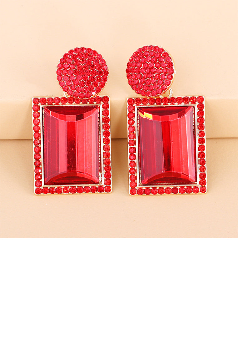 Fashion Brilliant Plated Gold Geometric Earrings with Red Cubic Zirconia - Luxurious Look - Vibrant Color