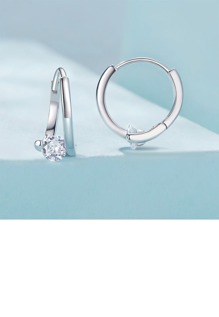 925 Sterling Silver Simple Fashion Geometric Earrings with Cubic Zirconia - Luxurious Look