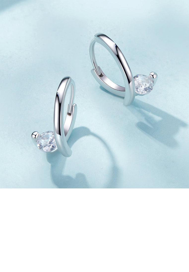 925 Sterling Silver Simple Fashion Geometric Earrings with Cubic Zirconia - Luxurious Look