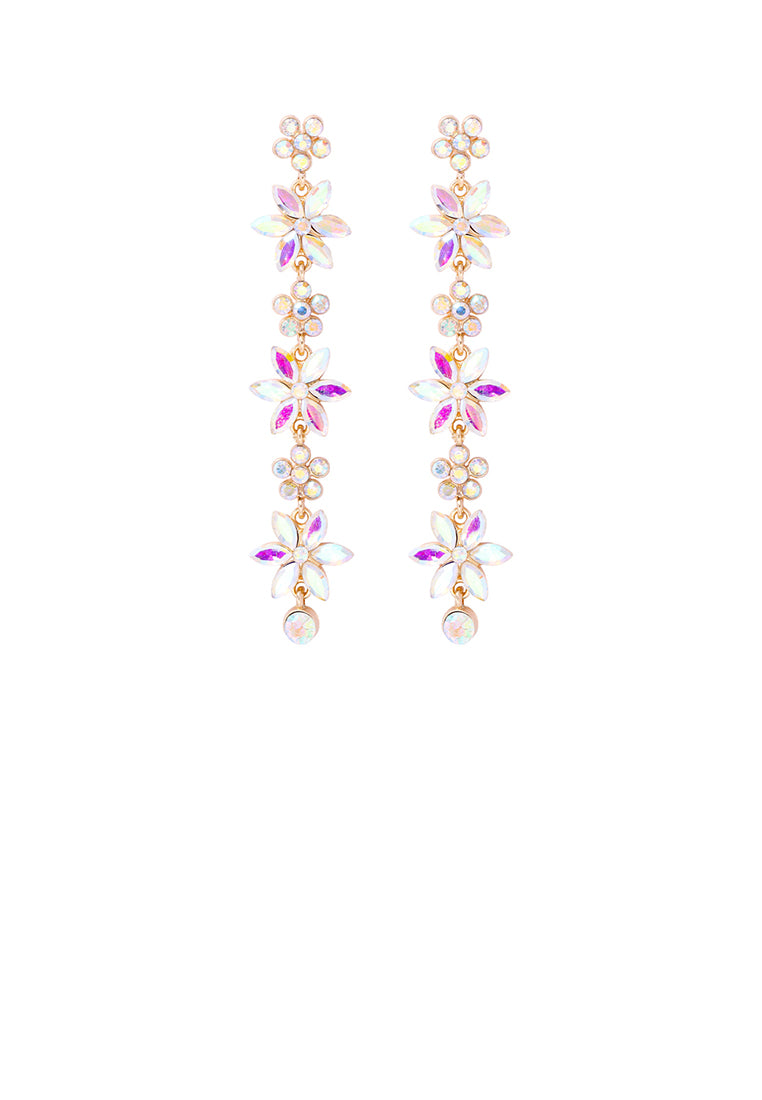 Fashion Simple Plated Gold Flower Tassel Earrings with Cubic Zirconia - Luxurious Look