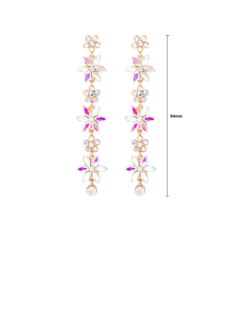 Fashion Simple Plated Gold Flower Tassel Earrings with Cubic Zirconia - Luxurious Look