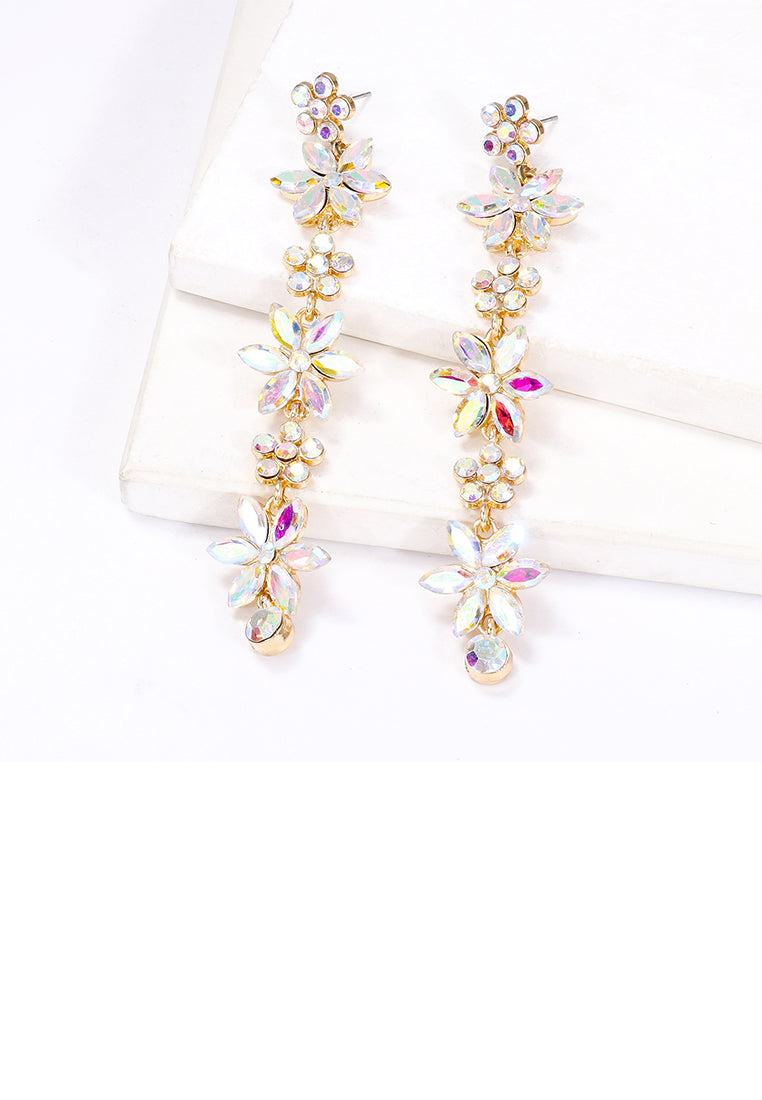 Fashion Simple Plated Gold Flower Tassel Earrings with Cubic Zirconia - Luxurious Look