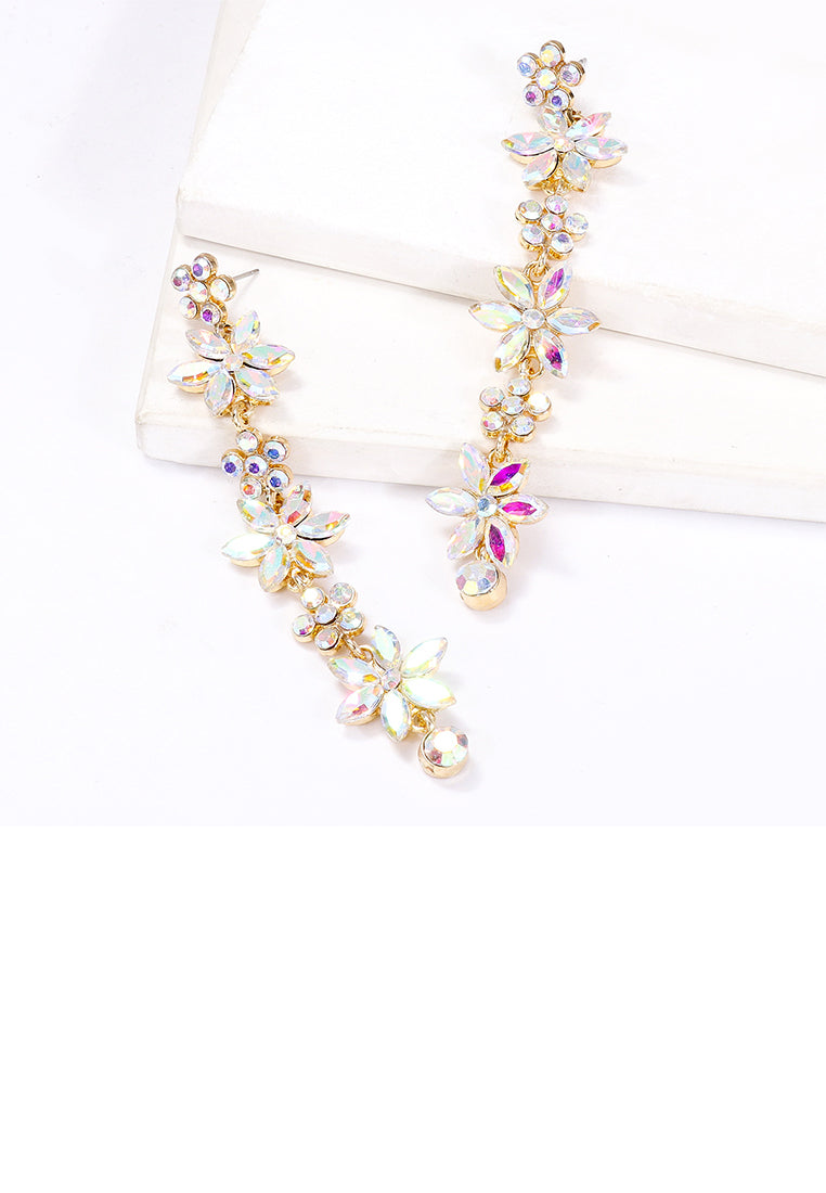 Fashion Simple Plated Gold Flower Tassel Earrings with Cubic Zirconia - Luxurious Look