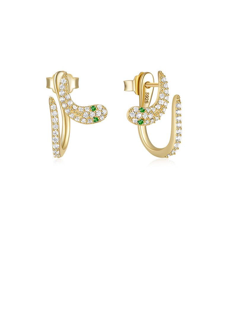 925 Sterling Silver Plated Gold Creative Personalized Snake-shaped Stud Earrings with Cubic Zirconia - Luxurious Look