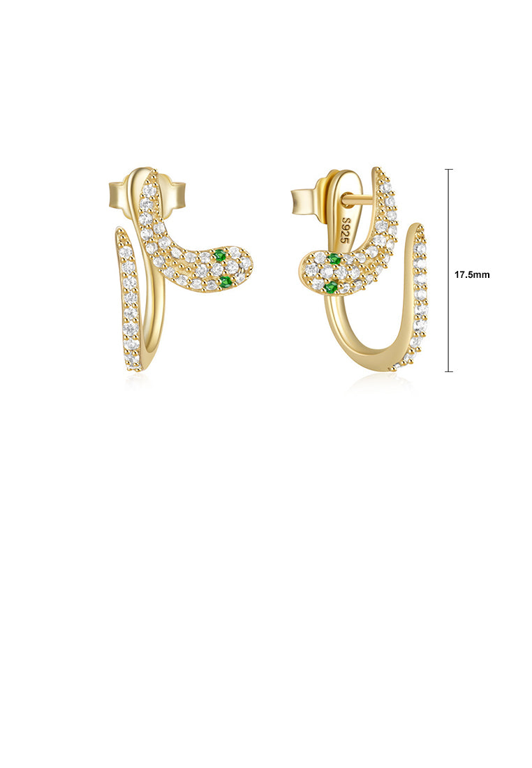 925 Sterling Silver Plated Gold Creative Personalized Snake-shaped Stud Earrings with Cubic Zirconia - Luxurious Look
