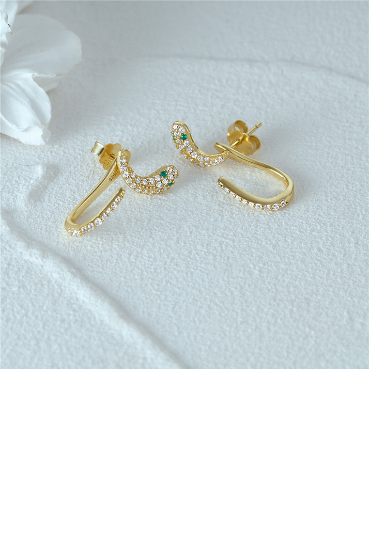 925 Sterling Silver Plated Gold Creative Personalized Snake-shaped Stud Earrings with Cubic Zirconia - Luxurious Look