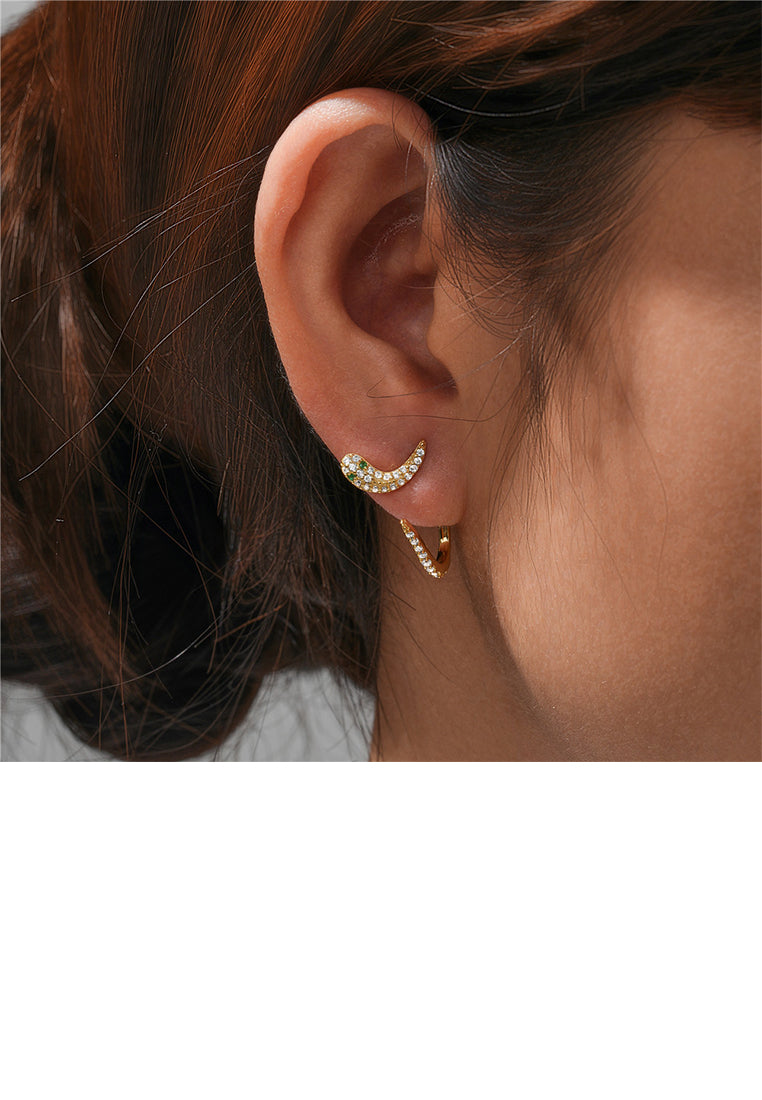 925 Sterling Silver Plated Gold Creative Personalized Snake-shaped Stud Earrings with Cubic Zirconia - Luxurious Look