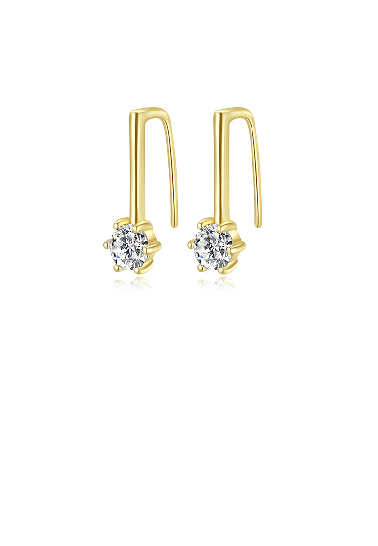 925 Sterling Silver Plated Gold Simple Personality Geometric Earrings with Cubic Zirconia - Luxurious Look