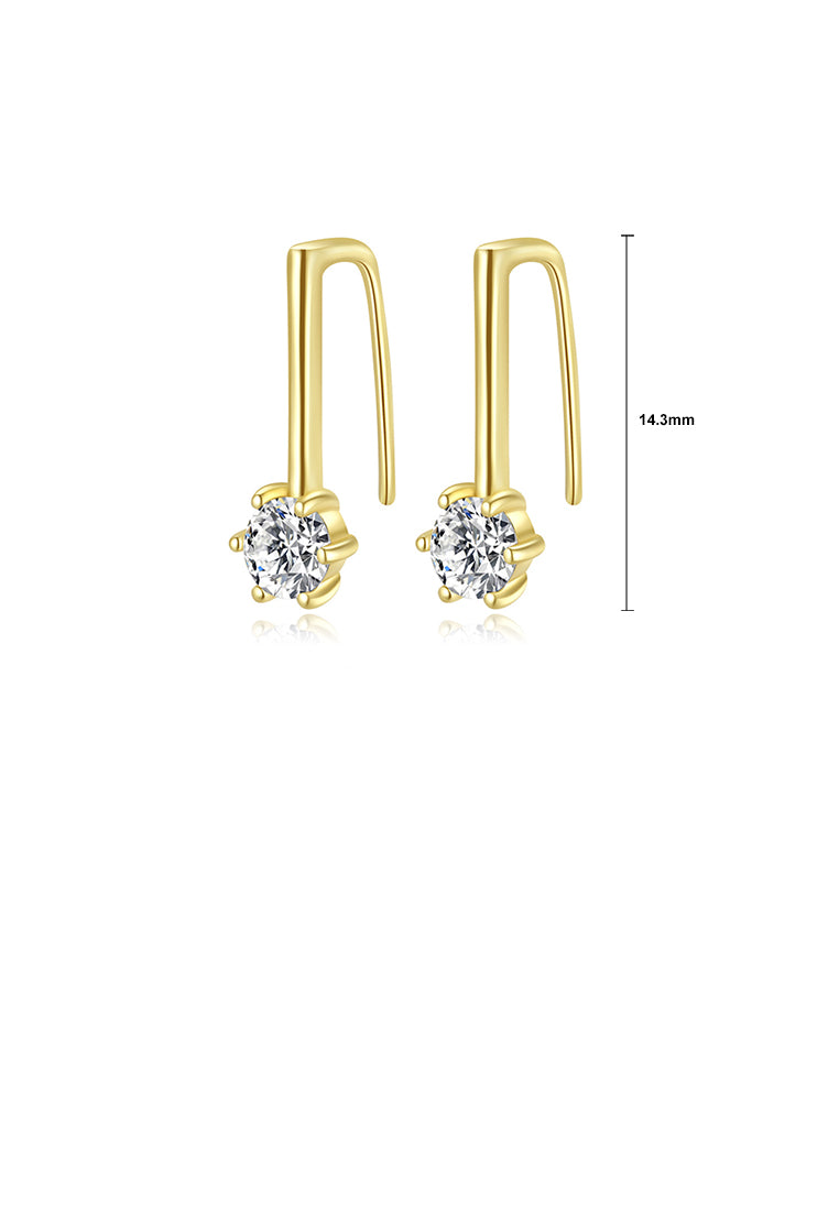 925 Sterling Silver Plated Gold Simple Personality Geometric Earrings with Cubic Zirconia - Luxurious Look