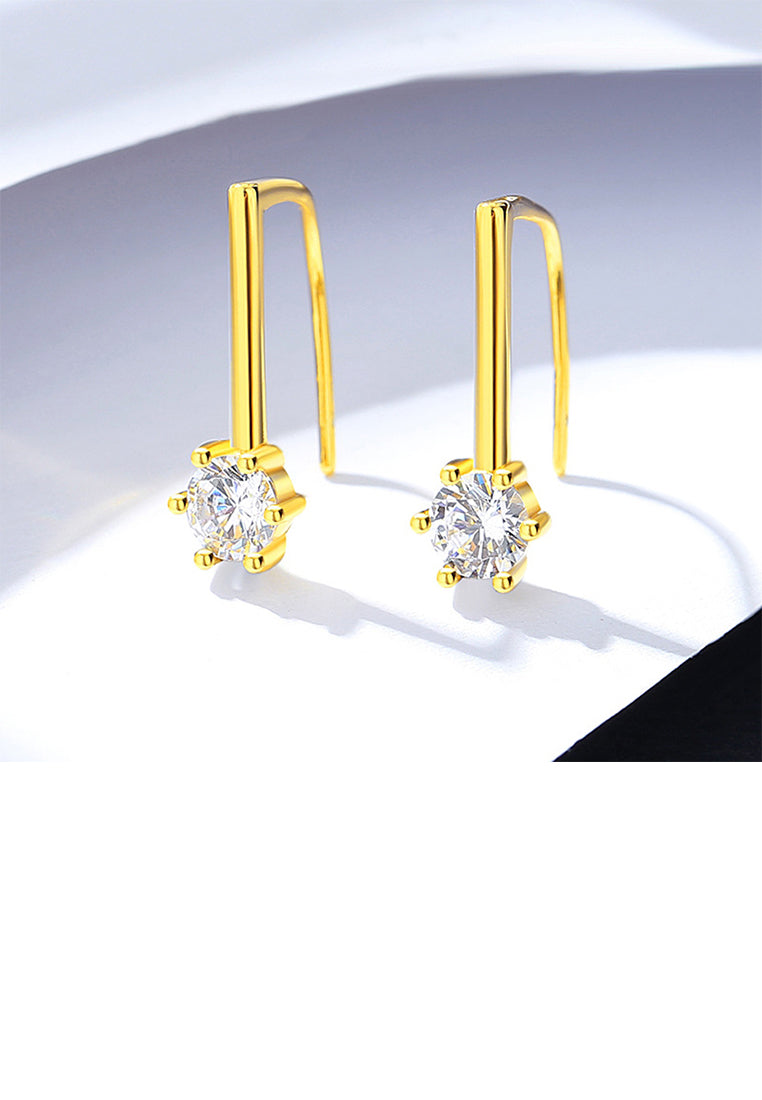 925 Sterling Silver Plated Gold Simple Personality Geometric Earrings with Cubic Zirconia - Luxurious Look