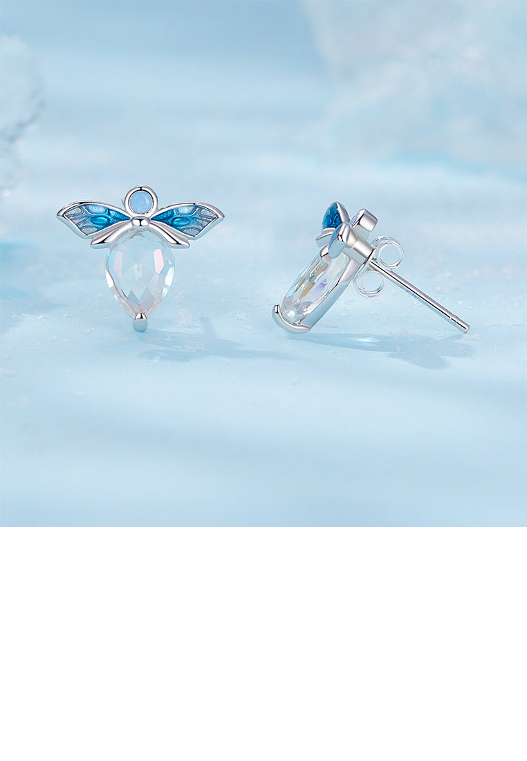 925 Sterling Silver Simple Cute Bee Stud Earrings with Cubic Zirconia - Luxurious Look