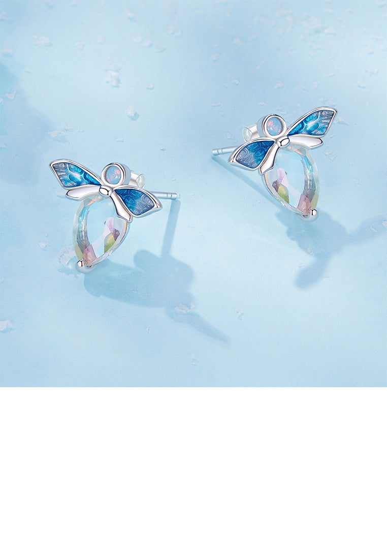 925 Sterling Silver Simple Cute Bee Stud Earrings with Cubic Zirconia - Luxurious Look