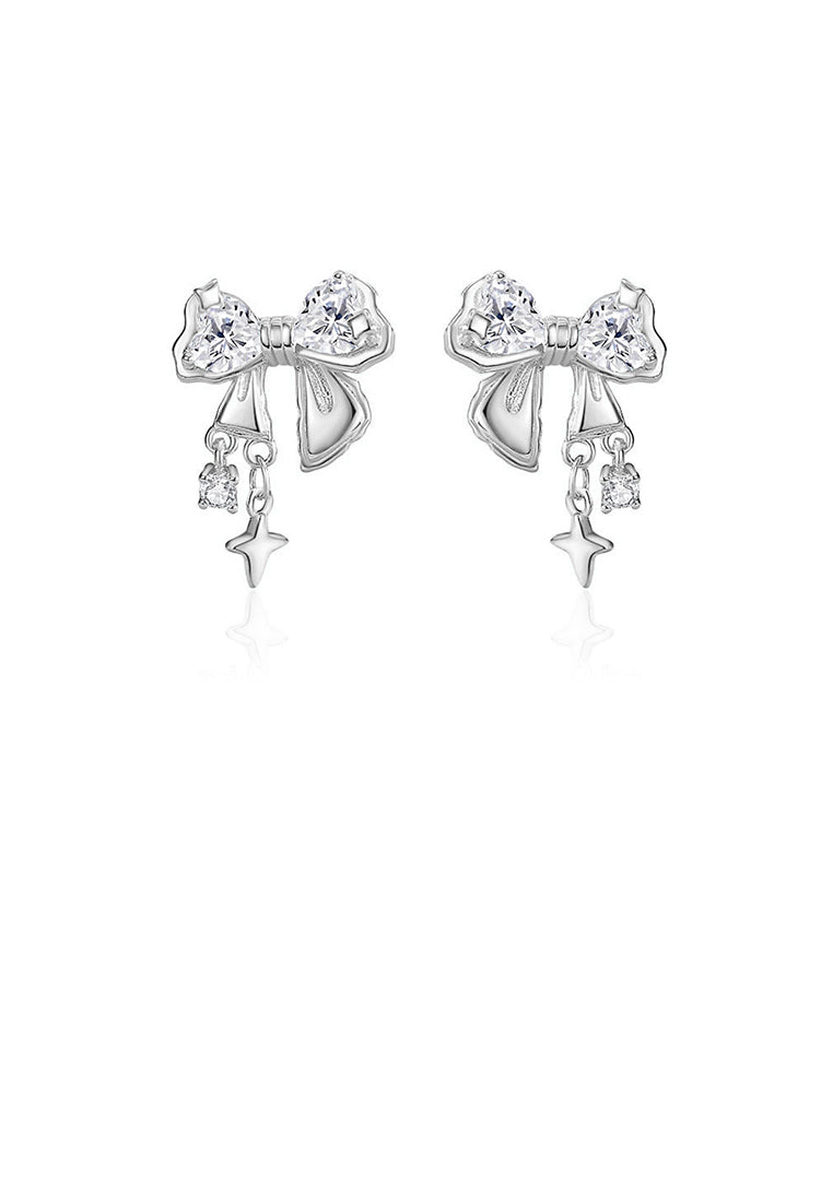 925 Sterling Silver Sweet Fashion Ribbon Stud Earrings with Cubic Zirconia - Luxurious Look