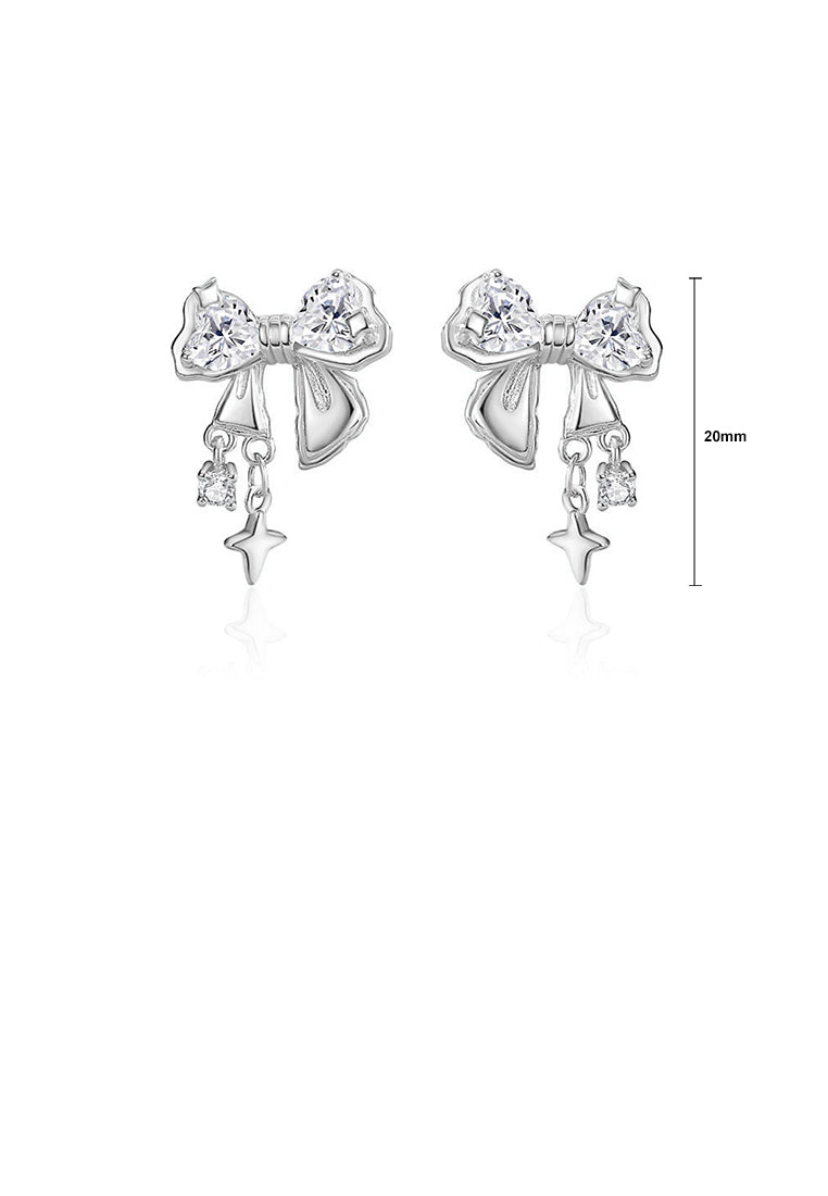 925 Sterling Silver Sweet Fashion Ribbon Stud Earrings with Cubic Zirconia - Luxurious Look