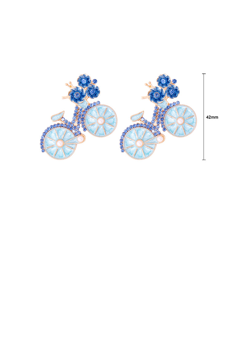 Fashion and Creative Plated Gold Enamel Blue Bicycle Stud Earrings with Cubic Zirconia - Luxurious Look
