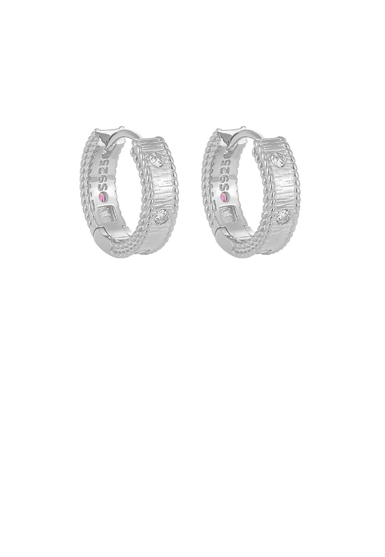 925 Sterling Silver Fashion Simple Striped Geometric Hoop Earrings with Cubic Zirconia - Luxurious Look