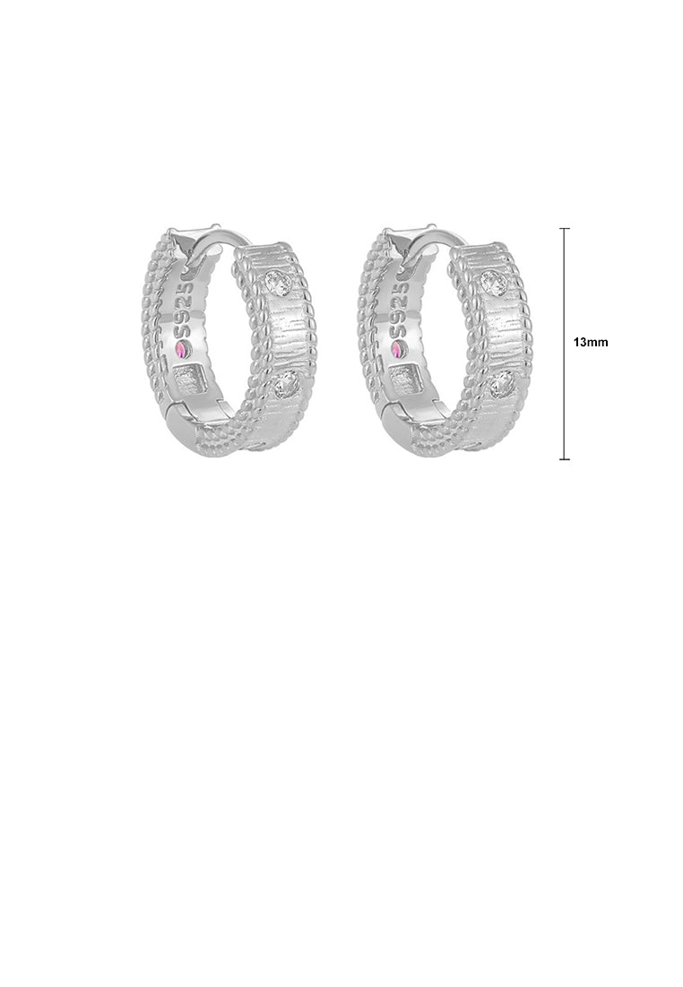 925 Sterling Silver Fashion Simple Striped Geometric Hoop Earrings with Cubic Zirconia - Luxurious Look