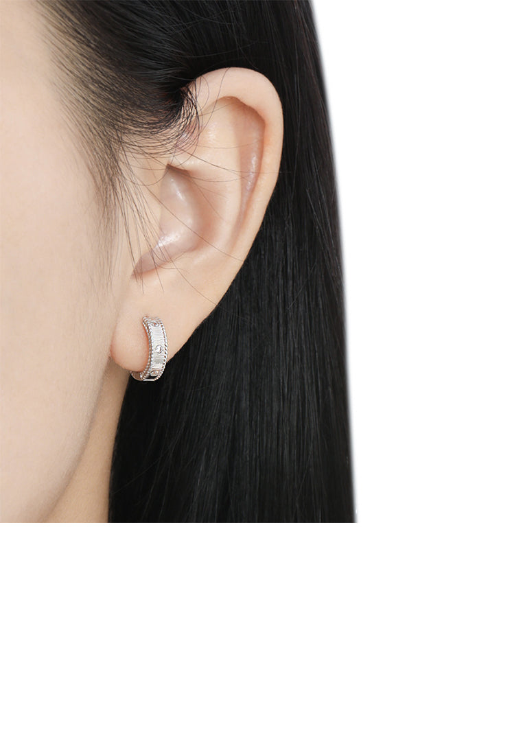 925 Sterling Silver Fashion Simple Striped Geometric Hoop Earrings with Cubic Zirconia - Luxurious Look