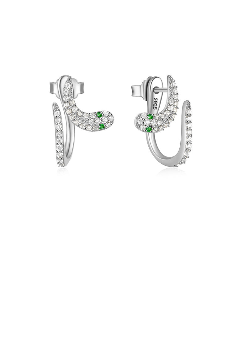 925 Sterling Silver Creative Personalized Snake-shaped Stud Earrings with Cubic Zirconia - Luxurious Look