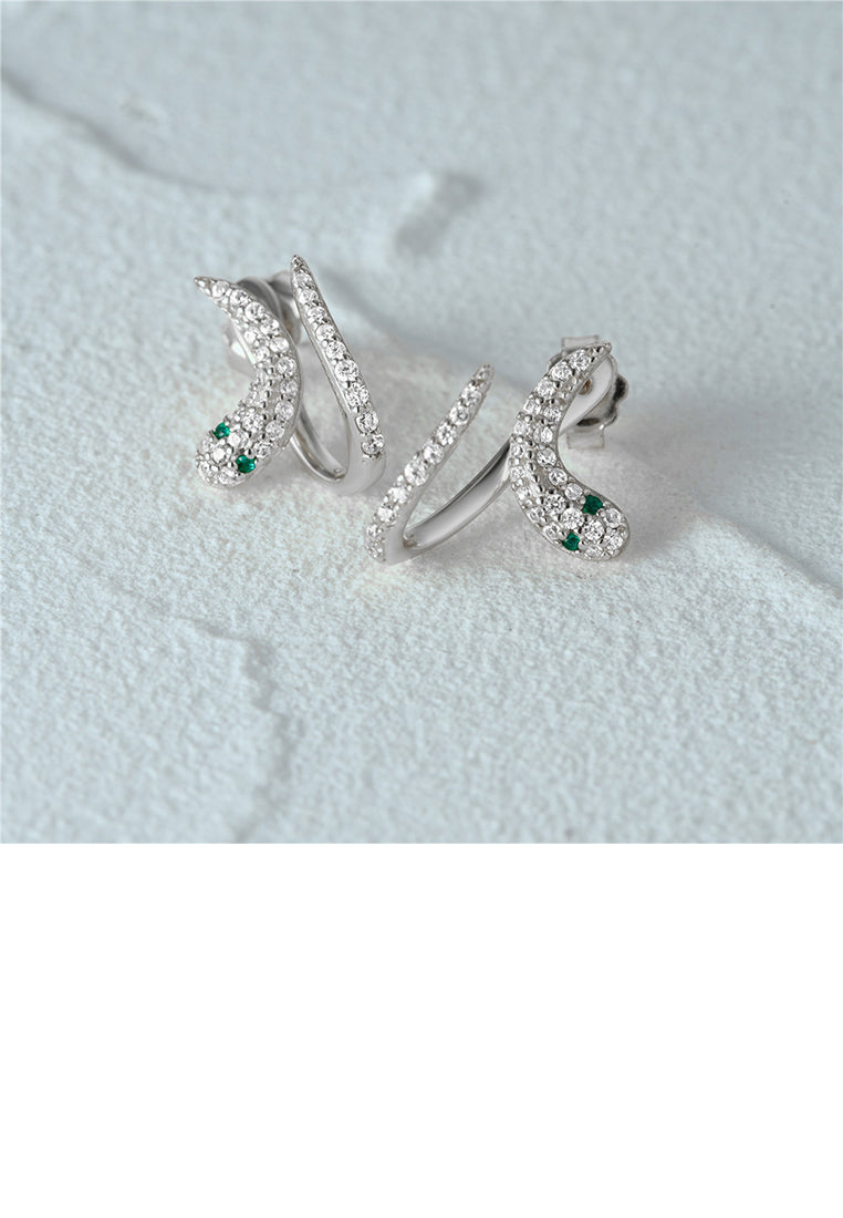 925 Sterling Silver Creative Personalized Snake-shaped Stud Earrings with Cubic Zirconia - Luxurious Look