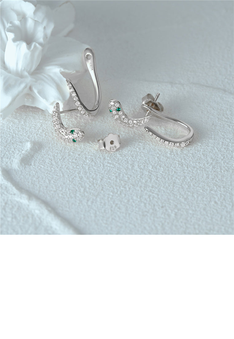 925 Sterling Silver Creative Personalized Snake-shaped Stud Earrings with Cubic Zirconia - Luxurious Look