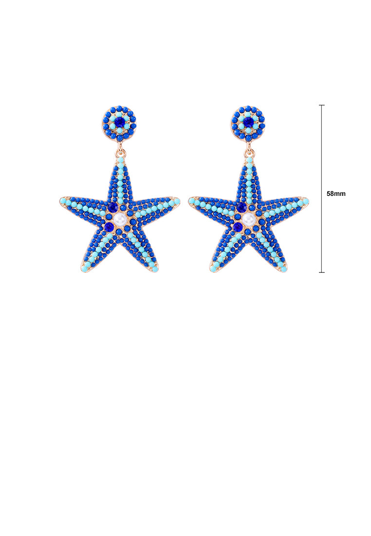 Fashion and Simple Plated Gold Five-pointed Star Imitation Blue Pearl Stud Earrings with Cubic Zirconia - Luxurious Look