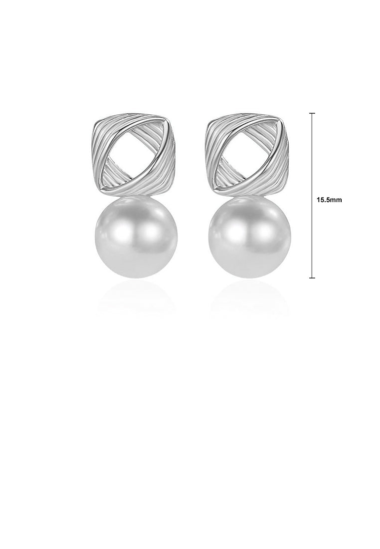 925 Sterling Silver Fashion and Elegant French Spiral Line Geometric Imitation Pearl Stud Earrings - Luxurious Look