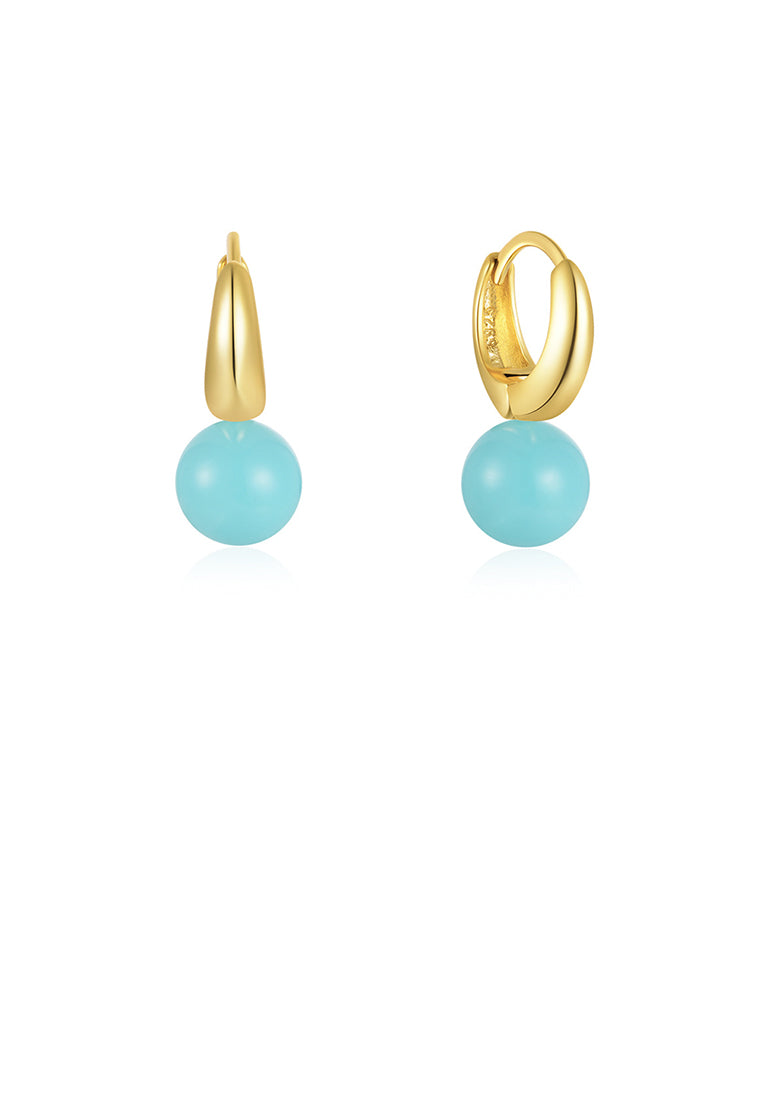 925 Sterling Silver Plated Gold Fashion Temperament Geometric Imitation Turquoise Earrings