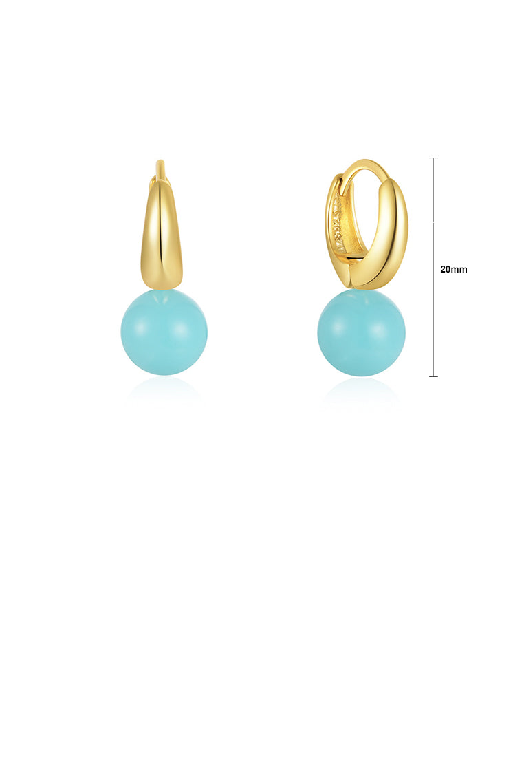925 Sterling Silver Plated Gold Fashion Temperament Geometric Imitation Turquoise Earrings