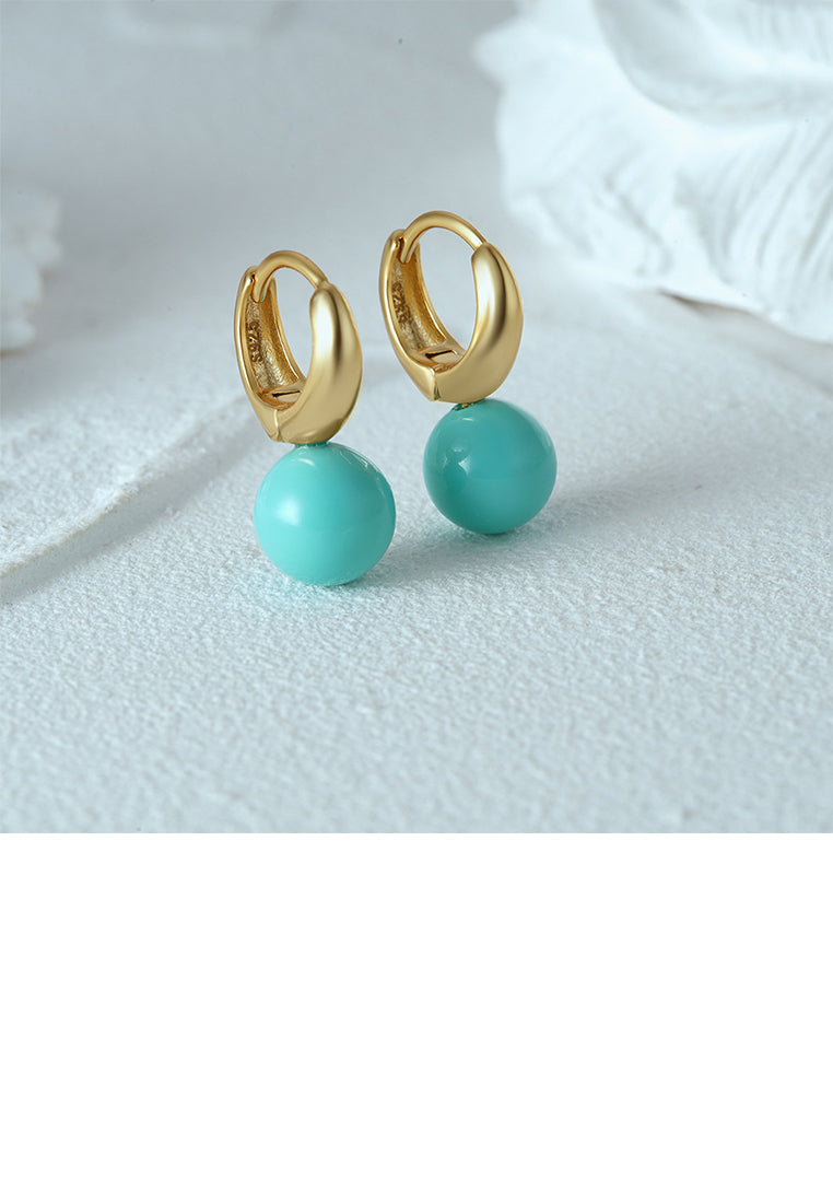 925 Sterling Silver Plated Gold Fashion Temperament Geometric Imitation Turquoise Earrings