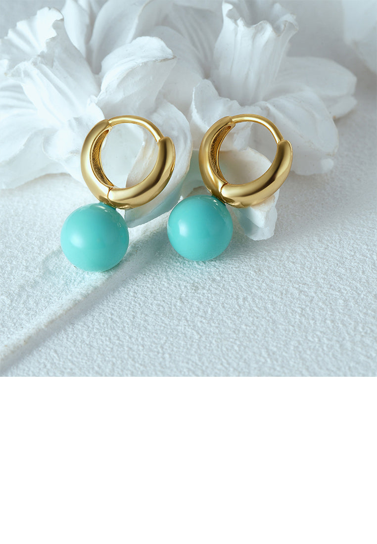 925 Sterling Silver Plated Gold Fashion Temperament Geometric Imitation Turquoise Earrings