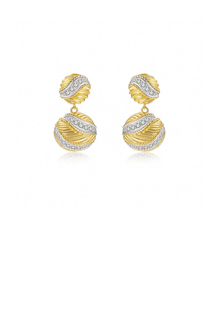 925 Sterling Silver Plated Gold Fashion Simple Braided Geometric Round Earrings with Cubic Zirconia - Luxurious Look