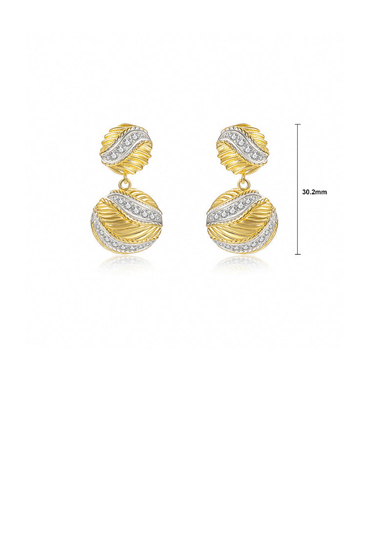 925 Sterling Silver Plated Gold Fashion Simple Braided Geometric Round Earrings with Cubic Zirconia - Luxurious Look