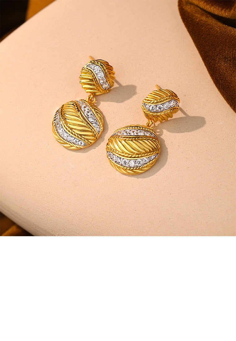 925 Sterling Silver Plated Gold Fashion Simple Braided Geometric Round Earrings with Cubic Zirconia - Luxurious Look