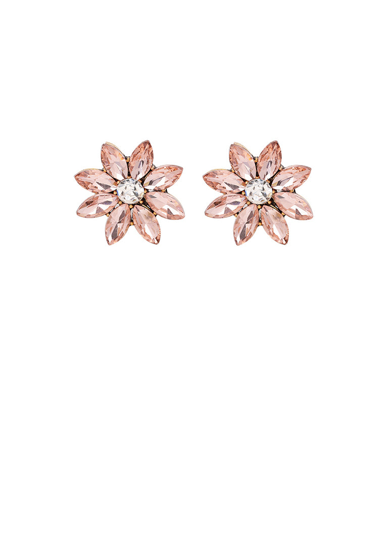Simple and Fashion Plated Gold Flower Stud Earrings with Light Pink Cubic Zirconia - Luxurious Look - Vibrant Color