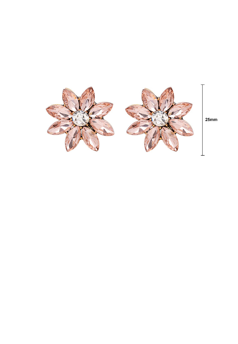Simple and Fashion Plated Gold Flower Stud Earrings with Light Pink Cubic Zirconia - Luxurious Look - Vibrant Color