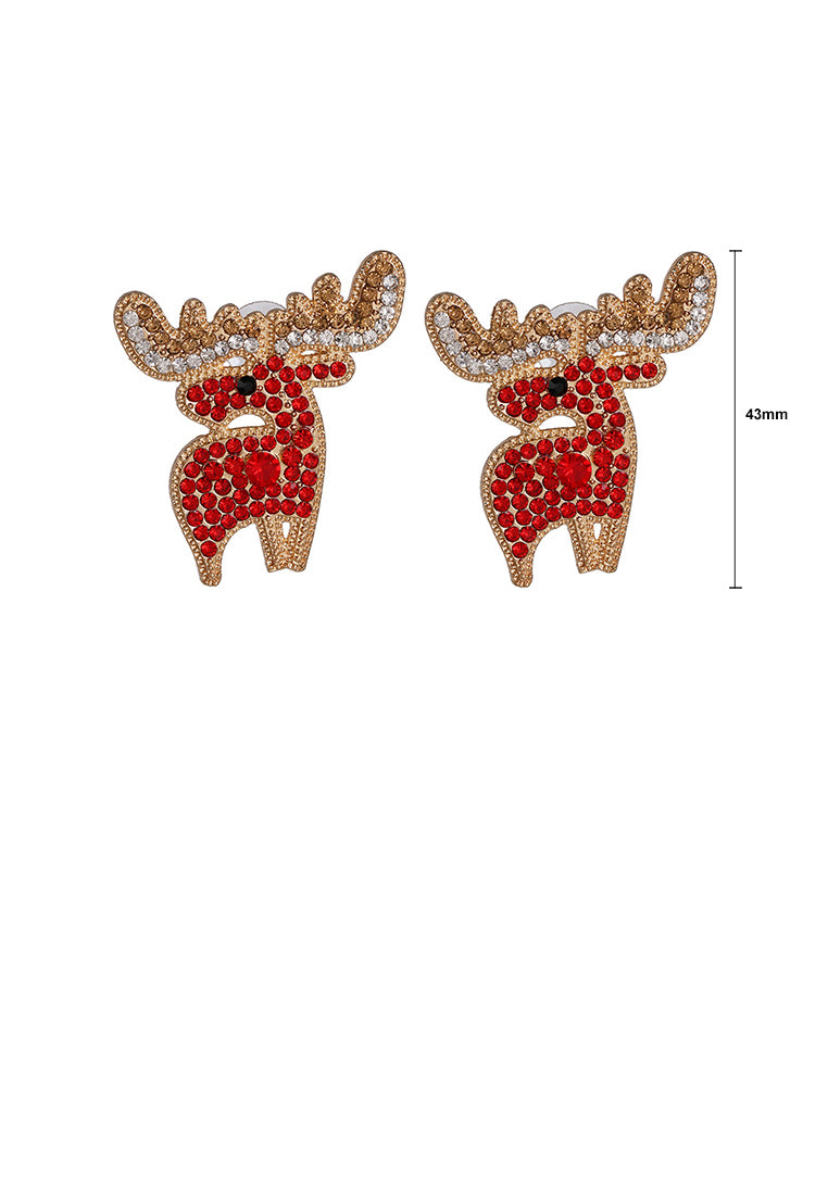 Simple and Cute Plated Gold Elk Stud Earrings with Red Cubic Zirconia - Luxurious Look - Vibrant Color