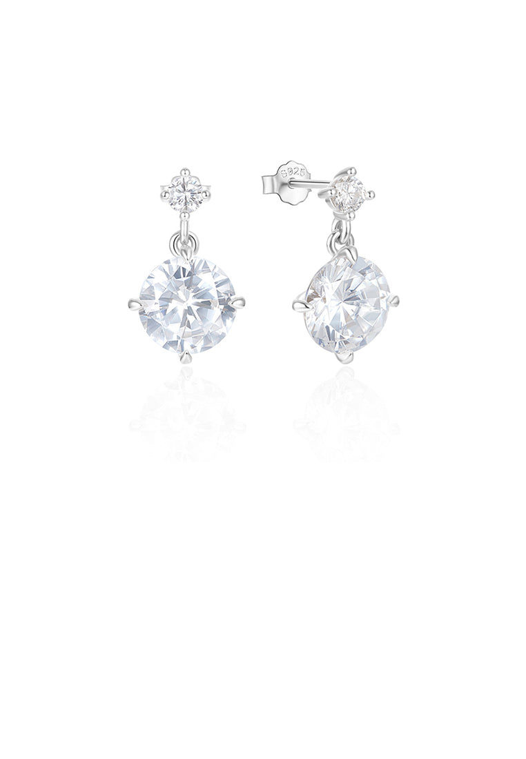 925 Sterling Silver Simple Fashion Geometric Round Stud Earrings with Cubic Zirconia - Luxurious Look